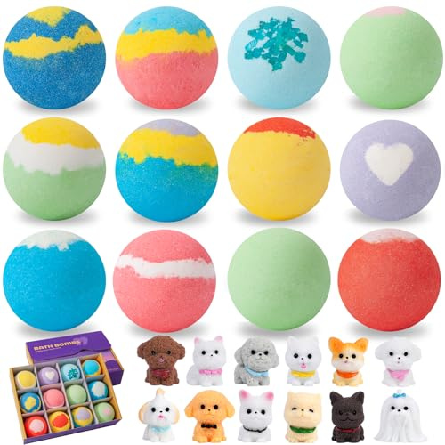 Badekugeln Badebomben, 12 Stück Badebomben für Kinder, mit Überraschungsspielzeug im Innere, Bio-Badekugeln mit Reiche Blasen, Geschenke für Jungen und Mädchen 4–15 Jahren
