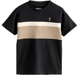NEXT Jungen Standard Kurzarmshirt mit Farbblock-Design 100% Baumwolle Schwarz/Neutral Numeric_158