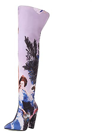 WeFloHsL Damen Overknee Stiefel Mit Blockabsatz Stretch Winter Overknee Stiefel Mit Reißverschluss,Lila,40 EU