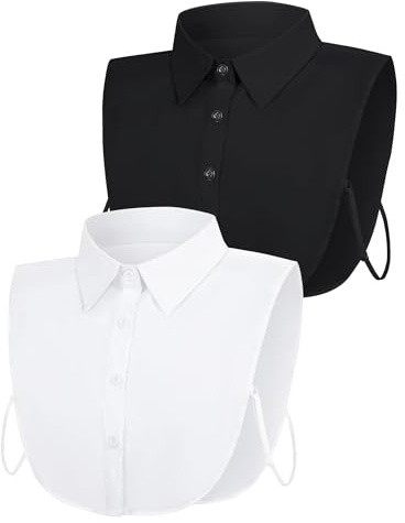 2 pièces Insert col Femmes, Amovible Faux col col Chemise Insert, Col Chemise moitié Taille Unique pour Femmes Hommes (Blanc Noir)