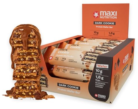 MaxiNutrition Dark Cookie Protein Waffle Bar, 26% Eiweiß, 190 kcal, (12 Eiweißriegel x 39g), Ohne Zuckerzusatz