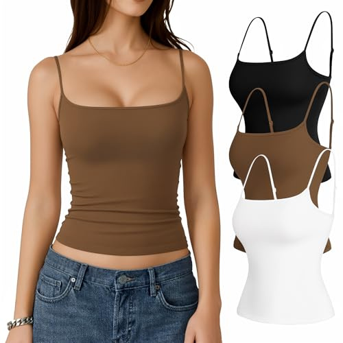 TRENLIVER Womens 3 Pack Camisole Tank Tops Adjustable Spaghetti Straps Sleeveless Cami Sexy Going Out Top Y2k 2026