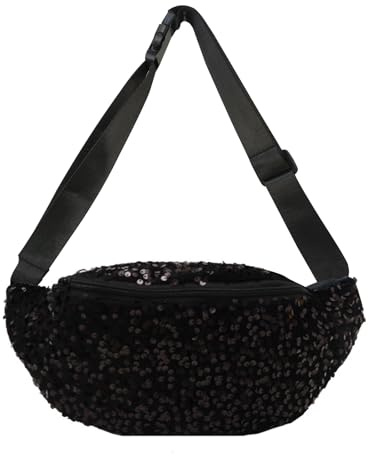 XSDSLS Bauchtasche Pailletten Damen Bauchtasche Glitzer Damen Hüfttasche Glänzende Umhängetasche Pailletten Crossbody Bag Stylisch Fanny Pack für Festival Party Reisen Alltags (Schwarz)