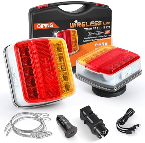 Qiping Kabellose Rückleuchten Anhänger 12V, LED Magnet Rückleuchten 7 Polig, Funk Anhänger Beleuchtung, Wiederaufladbar, ECE-Geprüft, IP67 Wasserdicht für LKW Anhänger Traktor