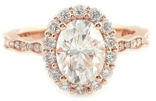 Ring Frauen, Fingerring Damen Rosegold Blume mit 1/2 ct Ovalem Moissanit Geschenke für Frauen