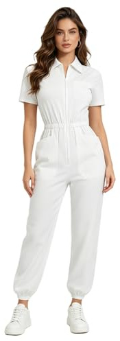 Lejafay Damen Mechaniker Kombianzug Krankenschwester Work Overall Ganzkörper Kurzarm Anstrichanzug Einteiliges Overalls Medizinischer Krankenpflegeanzug