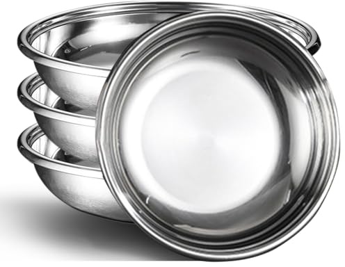 WANBY Stainless Steel Plates 4Pack 24cm Metal Salad Dinner Deep Plate Set | Unbreakable Lightweight Reusable Dishwasher Safe Daily Use 9.4inch Mixing Salad bowls for Kitchen Feeding Serving Camping