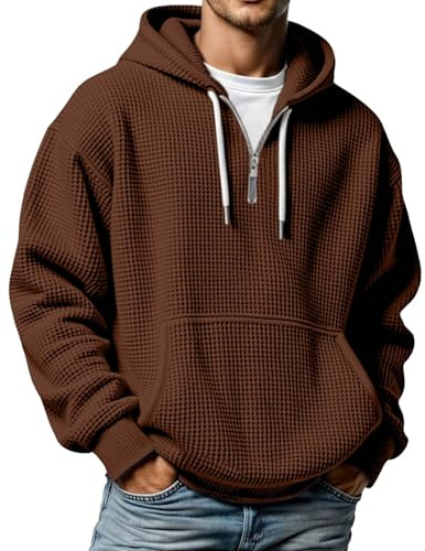 Nuqqichongtian Kapuzenpullover Herren mit Waffelmuster Lässig Lockere Hoodies Taschen Einfarbig Bequem Pullover Alltag Freizeit Sport Kapuzen Sweatshirt Teenager Streetwear