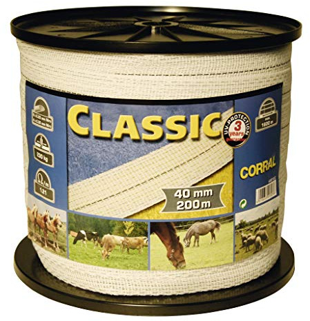 Kerbl 449102 CLASSIC Weidezaunband, Weiß, 13 Leiter, 200m Länge, 40mm Breite