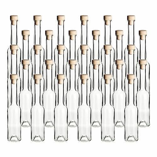 gouveo 30er Set Glasflaschen 200 ml Sinfonie mit Korken (HGK) - Leere Flaschen zum Abfüllen und Verschenken - Kleine 0,2 l Likörflasche, Schnapsflasche, Ölflasche (SIF200HGK)
