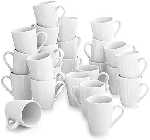 MALACASA, Série Elisa, 24pcs Mugs Porcelaine, Tasse à Thé, Tasse à Café Capuccino 340ML pour 24 Personnes