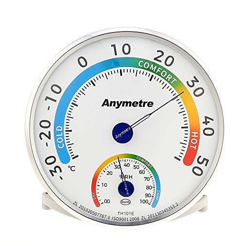 Termometro Igrometro analogico interni ed esterni, 2 in 1 igrometro umidità casa, Non sono necessarie batterie, con supporto e foro posteriore, per la stanzetta dei bambini e le serre