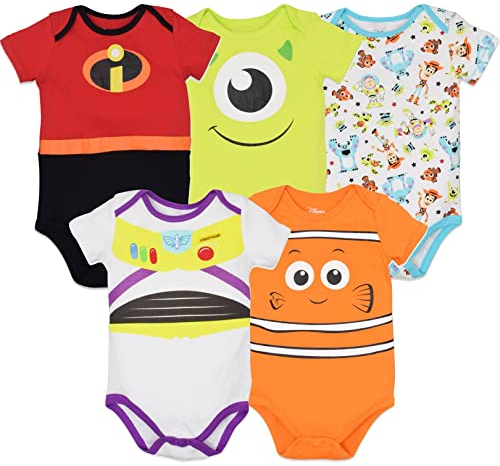 Disney Pixar Baby Boy Girl 5 Pack Bodysuits Nemo Buzz Incredibles Monsters Inc.