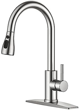 FORIOUS Ausziehbar Küchenarmatur mit 360° schwenkbar Gebürstetes Nickel, 3 Modus Wasserhahn Küche Ausziehbar, Edelstahl Einhand Spültischarmatur