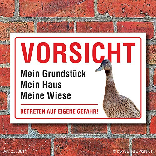 WERBEPUNKT. Schild Vorsicht, Ente, betreten verboten, lustig 3mm Alu-Verbund, 300 x 200 mm