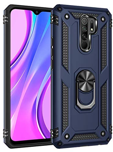 Max Power Digital Cover per Xiaomi Redmi 9 con Girevole Anello 360 Gradi Custodia Magnetica Antiurto Rigida Resistente Protettiva Case Bumper Ring (Xiaomi Redmi 9, Blu)