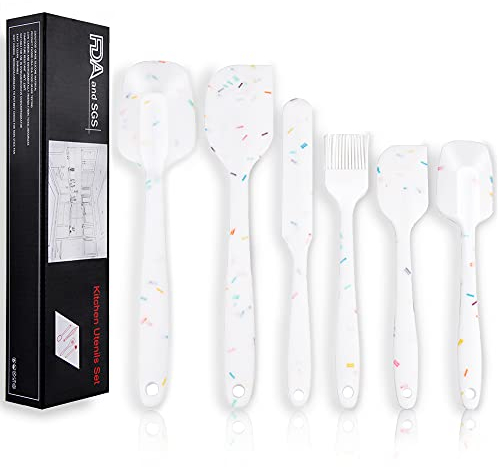 Kit de Espátula Cocina de Silicona, 6 Piezas Utensilios de Cocina Incluyen Espatula Reposteria Pincel Cuchara de Silicona, Resistente al Calor Utensilios de Cocina para Cocinar, Hornear y Mezclar