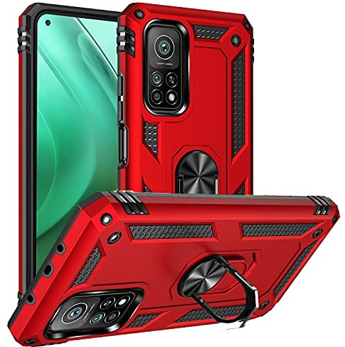 Fetrim Hülle Kompatibel für Xiaomi Mi 10T 5G, stoßfest Schutzhülle mit Drehring Ständer für Xiaomi Mi 10T 5G/Mi 10T PRO 5G rot