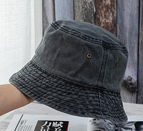 Bucket Hat Hut Damen Herren Faltbare Fischerhut Denim Eimer Hüte Unisex Fashion Caps Männer Frauen Panama Bucket Cap Gift-Black_54-58Cm