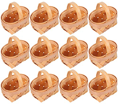 Happyyami 12 x Mini-Weidenkörbe mit Griffen, dekorativer rustikaler Ostereierkorb, kleine Bambuskörbe, gewebte Aufbewahrung, Pflanztopf