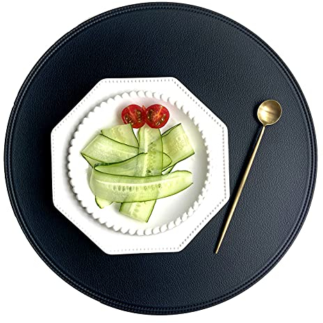 Runde Tischsets aus Leder, 6 Stück Platzsets Ø 38cm, PVC Abwaschbar Platzdeckche für den Esstisch (Schwarz,2 Stücke)