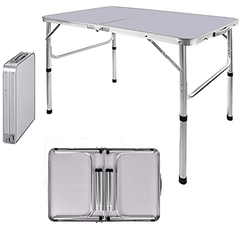 Lucn Klapptisch für den Außenbereich, Klapptisch, Stalltisch, tragbarer Esstisch, aus Aluminiumlegierung, Aktivitätsausstellungstisch, 2 verstellbare Höhe, Größe entfaltet: 90 x 60 x 37/67 cm