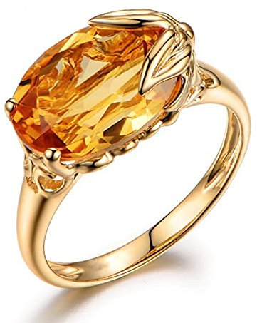 HCMA Citrine Pierre précieuse Bague de fiançailles Bijoux pour Femmes Forme Ovale Topaze Citrine Pierre précieuse Bague fête Femme Bague Bijoux Cadeau