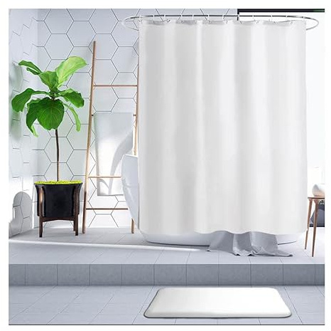 Hayrets Weißer Duschvorhang extra Breit 120x200 Überlänge für Badewanne und Dusche im Badezimmer, Badvorhang Anti-Schimmel und Wasserdicht aus Stoff 100% Polyester, Waschbar mit Vorhangringen