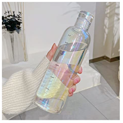 TYUTYU Botella de Agua Transparente de Cristal de 500 ml con Marcador de Tiempo Resistente al Calor Botella de Bebida a Prueba de Fugas Bpa Embolsar (Color : Colorful)