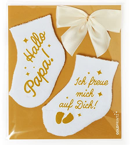 goldprintz Schwangerschaft verkünden Papa - bedruckte Babysocken mit Postkarte zum Verschenken und Verschicken - du wirst Papa Überraschung - Handarbeit aus Deutschland