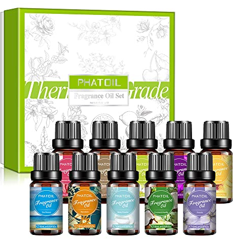 PHATOIL Set di Oli Essenziali 100 Ml Muschio Bianco Cocco E Vaniglia Lino Fresco Brezza Marina Viola Di Parma Orchidea Nera Polvere Di Bambino Magnolia