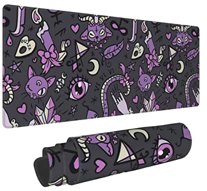 Magic Goth Spooky Gray Purple Gaming Mouse Pad, Long Extended XL Mousepad, Large Desk Pads Keyboard Mat, 31.5'' X 11.8''