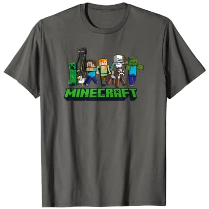 Minecraft T-Shirt - Unisex - Grau - Klein - Kurzarm - Klassische Passform - Cartoon-Muster - Creeper