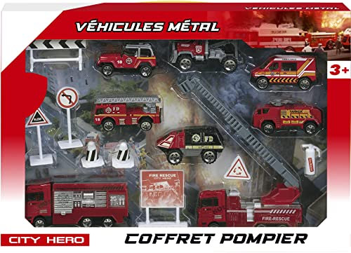 Wdk Partner Coffret de Pompier 16 pièces - 8 véhicules en métal