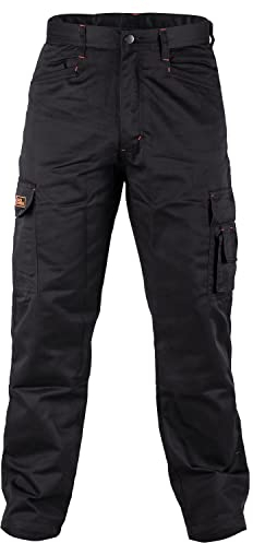 Black Hammer Mens Combat Work Trousers Cargo Pants Multi Pockets Joggers Reinforced Seams Tradesman Warehouse Survival Black (42W / 29 Short)