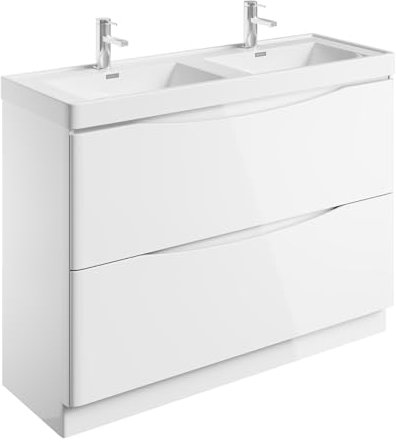 Eaton White Floor Standing Vanity Unit Includes Double Resin Basin Bathroom Furniture Storage Unit 1200mm
