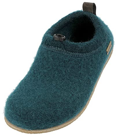 HAFLINGER Guido Walkstoff Hausschuh Pantoffel mit Gummizug, TR-Gummisohle & Wechselfußbett Unisex Dunkelgrün, Gr. 40