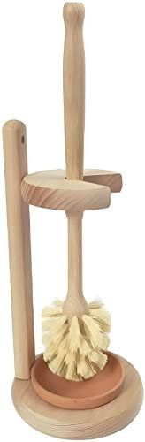 Nacterra Eco Friendly Toilet Brush with Strong, Natural Tampico Bristles, Sustainable 14 Beechwood with Ceramic Dip Tray, All Natural, Zero Waste Wooden and Holder Set