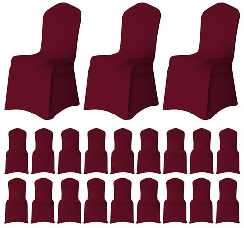 WedDecor Burgundy Protective Chair Cover Stretchable Spandex Front Flat Slipcovers for Weddings Decoration, Hotel, Conferences, Events, Restaurant, Birthday & Christmas Parties, 50pcs | Universal Fit Washable Removable Chair Protector for Banquet Hotel Christmas New Year Party Decoration