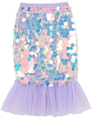 Gonna a matita con paillettes per bambina con tulle plissettato a strati, gonna a coda di sirena scintillante elastica in vita per bambini per feste di compleanno principessa 2-6 anni, Viola, 4 anni