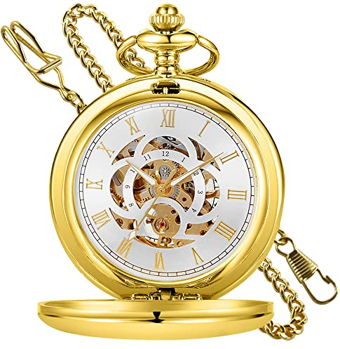 Tiong Benutzerdefinierte glatte Taschenuhr-Design, maßgeschneiderte mechanische Handaufziehuhr, antikes Souvenir, Neujahrsgeschenk, Goldweiß