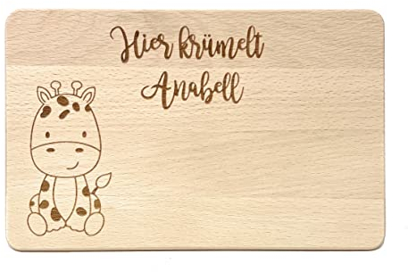 Hier krümelt... Brotzeit Brettchen mit verschiedenen Tier Motiven - unbehandeltes Brett mit hochwertiger Gravur (Giraffe)