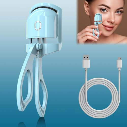 CJBIN Elektrische Wimpernzange, Beheizbar, 2 Temperaturmodi, EYELASH CURLER, Silikon, Eyelash Comb, Silikon-Pad, Blau