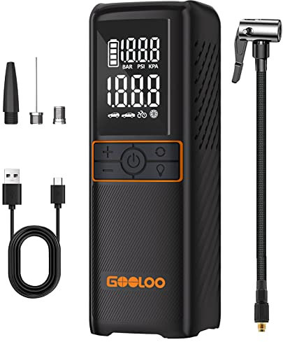 GOOLOO GT160 Tire Inflator Portable Air Compressor, 160PSI 2X Fast Portable Air Pump for Car Tires, 7500mAh Cordless Tire Pump with LED Light, USB Qucik Charge, Auto-Shutoff, for Car Motors Bike Ball