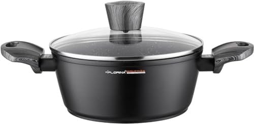 FLORINA Topf aus Aluminium (2,5 l) | 20 cm Durchmesser | Kochtopf mit Glasdeckel - Antihaftbeschichtet | Topf Induktion - Oval | Ideal für Induktionsherd, Gasherd und Elektroherd (Schwarz)