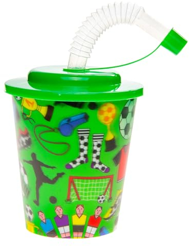 Eurofuchs24 12 x 3D Mehrweg Becher mit Strohhalm und Deckel Trinkbecher 250ml Wackelmotiv verschiedene Designs (Fußball)