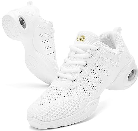 PPQ Women's Jazz Shoes Lace-up Sneakers Modern Dance Shoes Air Cushion Platform Walking Dance Shoes A White,7