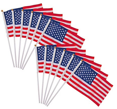 YARNOW 12pièces Drapeaux Américains Miniatures à Agiter Main Avec Tige Blanche Légers Et Portables Pour Événements Patriotiques