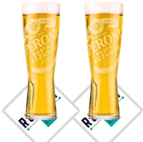 Roxley Peroni X2 Half Pint Glass | 28cl Peroni Glasses + 2 Branded peroni Beer mats