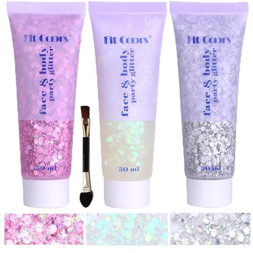 Body Face - Gel de purpurina gruesa: rosa y blanco plateado con purpurina para cantante, conciertos, discoteca, festival, rave, accesorios, 150 ml, lentejuelas gruesas, cara de sirena, cuerpo y